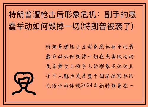 特朗普遭枪击后形象危机：副手的愚蠢举动如何毁掉一切(特朗普被袭了)