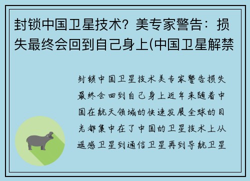 封锁中国卫星技术？美专家警告：损失最终会回到自己身上(中国卫星解禁时间)