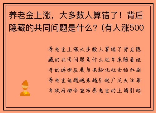 养老金上涨，大多数人算错了！背后隐藏的共同问题是什么？(有人涨500)