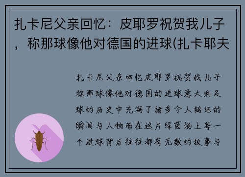 扎卡尼父亲回忆：皮耶罗祝贺我儿子，称那球像他对德国的进球(扎卡耶夫台词)